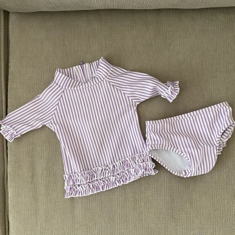Ruffle Butts Lavender Striped Set